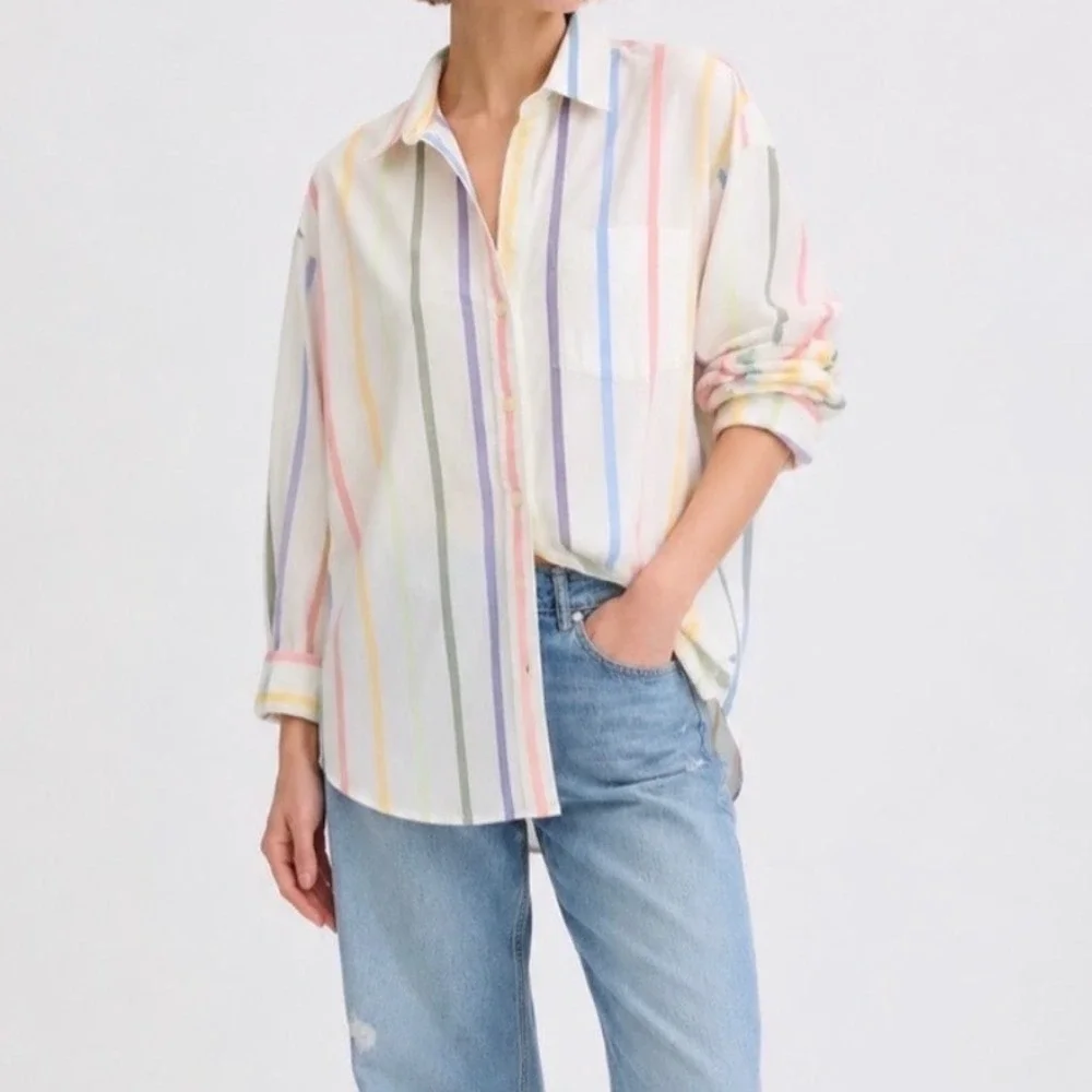 Gap The Big Shirt Pastel Rainbow Stripe Cotton Button Down Oversized Small pp - Picture 2 of 8
